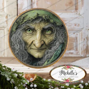 Halloween Green Witch Face Metal Sign