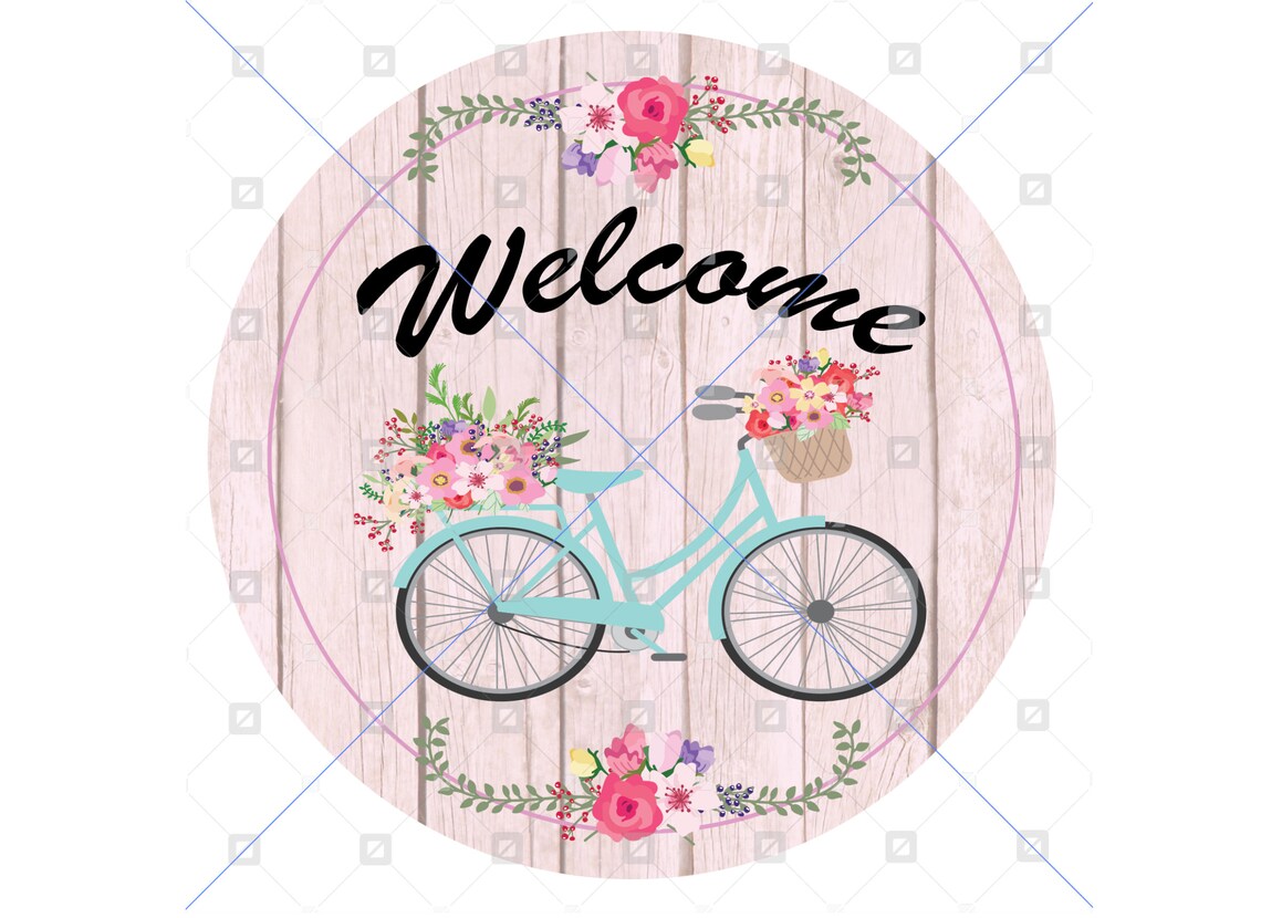 Rustic Woodgrain Bicycle Round Sign Wreath Etsy