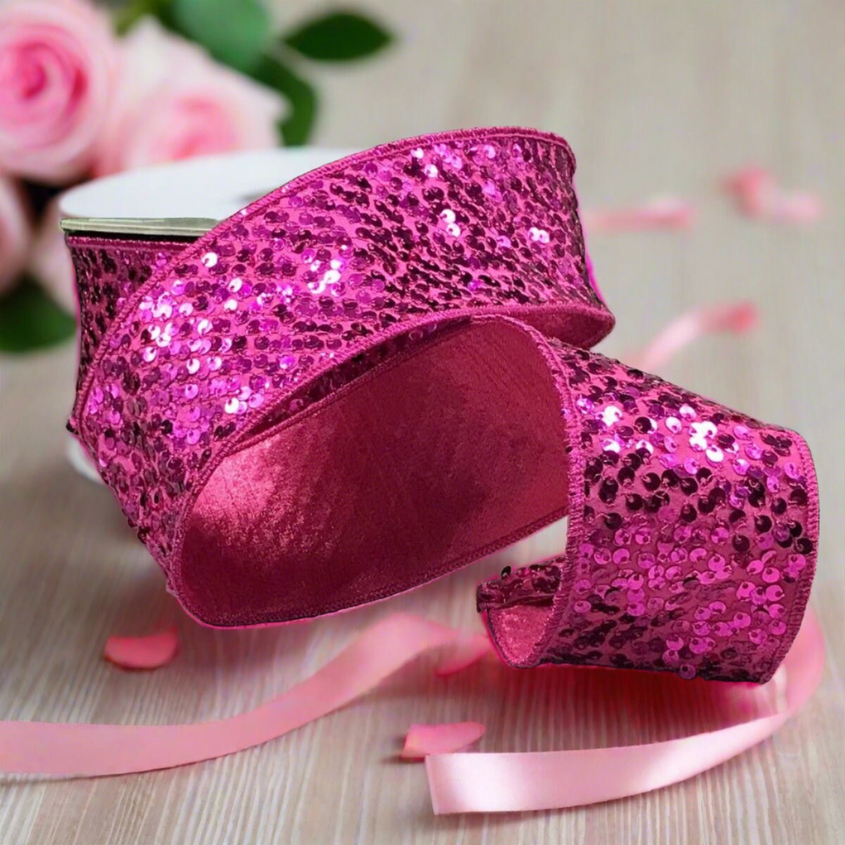 Pink Ribbon Metal 2.5in Metallic Sequin Ribbon: Hot Pink (10 Yards) - Etsy