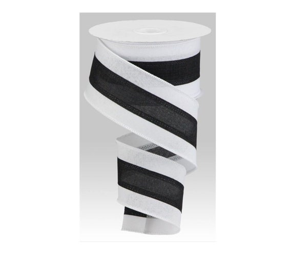 2.5in Tricolor Striped Ribbon: Black & White 10 Yards 