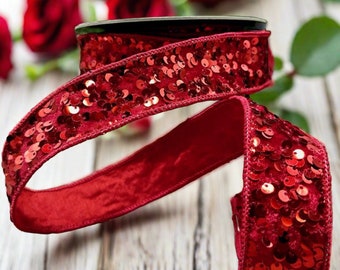 40 mm Metallic Paillettenband: Rot (10m)
