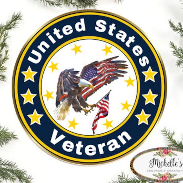 American Eagle Veteran Round Sign - Wreath Enhancement
