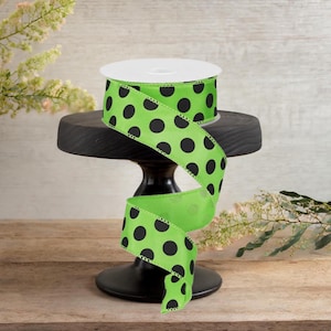 1.5in Large Polka Dot Ribbon: Lime Green & Black (10 Yards)