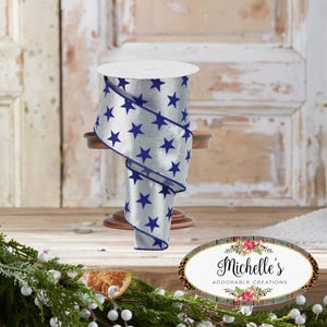 2.5in Stars on Metallic Ribbon: Silver (10 Yards)