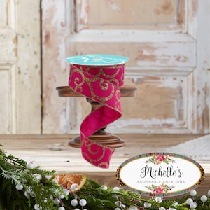 1.5in Glitter Swirl Ribbon: Hot Pink/Gold (10 Yards)