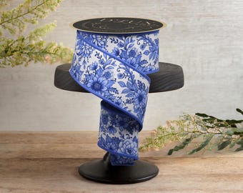 2.5in Chinoiserie Fused Ribbon: Blue (10 Yards)