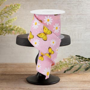 6 cm Schmetterlings-Gänseblümchen auf Royal Webband: Rosa (10 Meter)