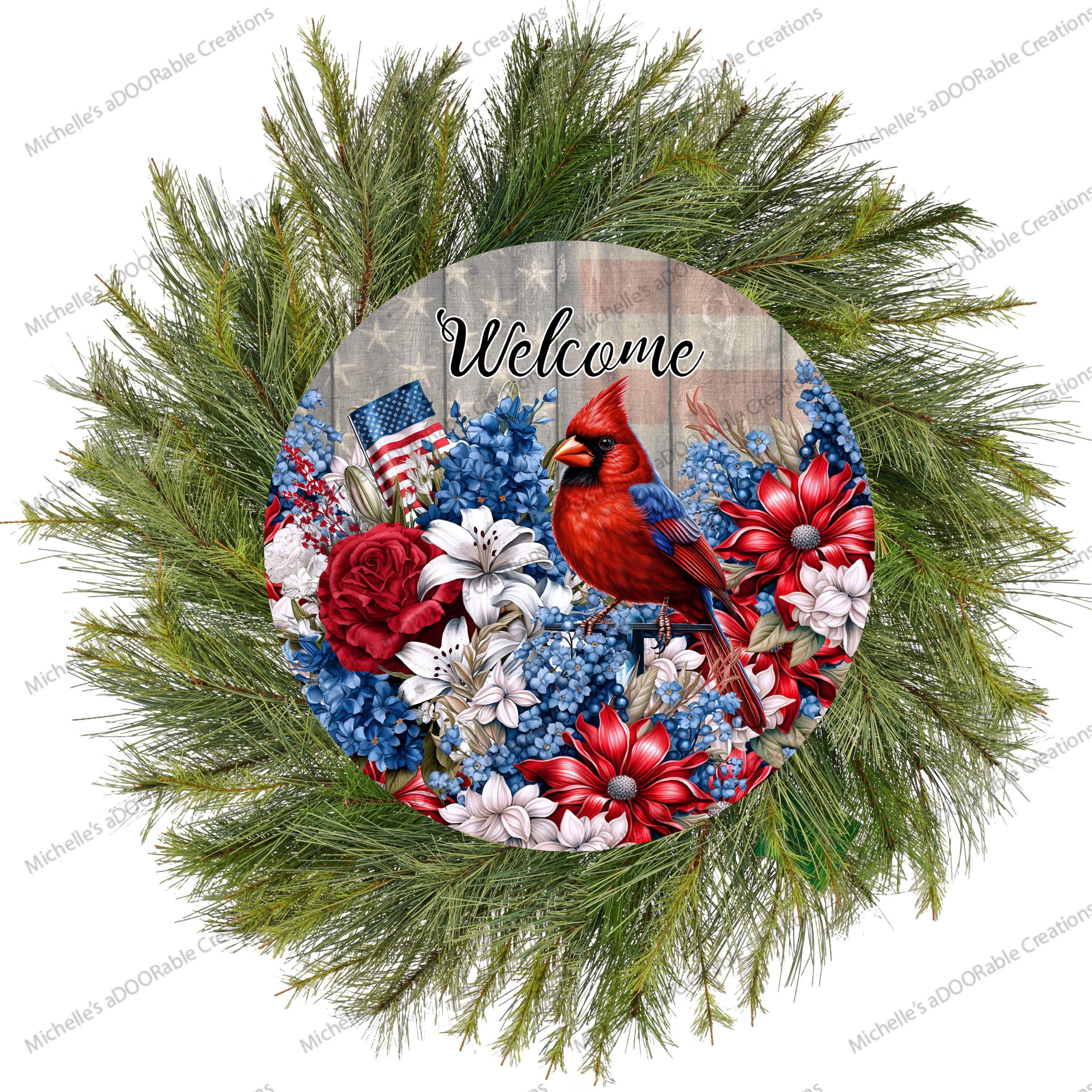Patriotic Welcome Floral Cardinal Sign - Etsy