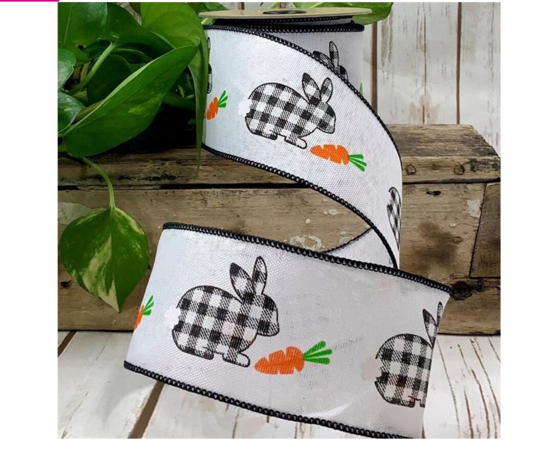 2.5in Black White Check Bunny Ribbon: White 10 Yards - Etsy