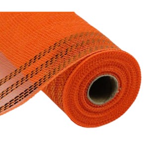 May include: A roll of orange deco mesh with black and brown stripes. The mesh is 10 inches wide and is perfect for crafting.