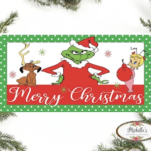 Merry Christmas Green Monster Sign - Wreath Enhancement