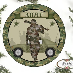 Army Solider Camo Round Sign - Wreath Enhancement