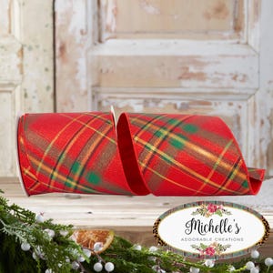4in Metallic Diagonal Plaid Ribbon: Red (10 Yards)