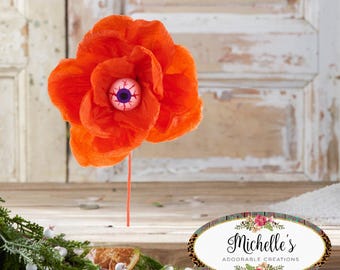 19in Paper Rose Eyeball Stem: Orange
