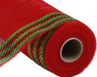 10in Border Stripe Metallic Mesh: Red/Lime Green (10 Yards)