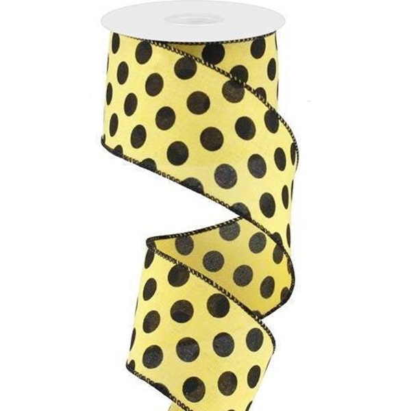 2.5in Medium Polka Dots: Yellow & Black  (10 Yards)