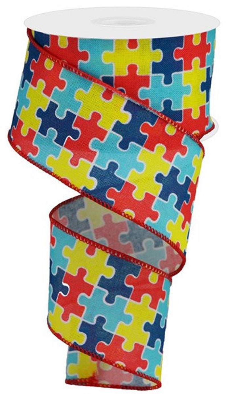 2.5in Puzzle Piece Royal Ribbon: Autism Awareness (10 Yards) - Etsy Canada
