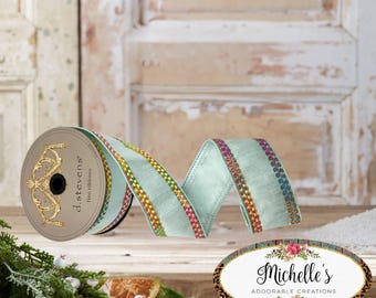 2.5in Dupion Center Braid Ribbon: Light Blue (10 Yards)