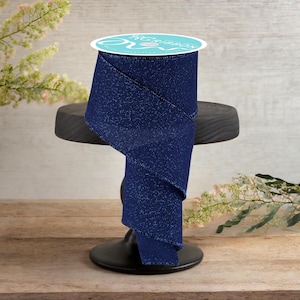 2.5in Irregular Spotted Glitter Ribbon: Navy Blue (10 Yards)