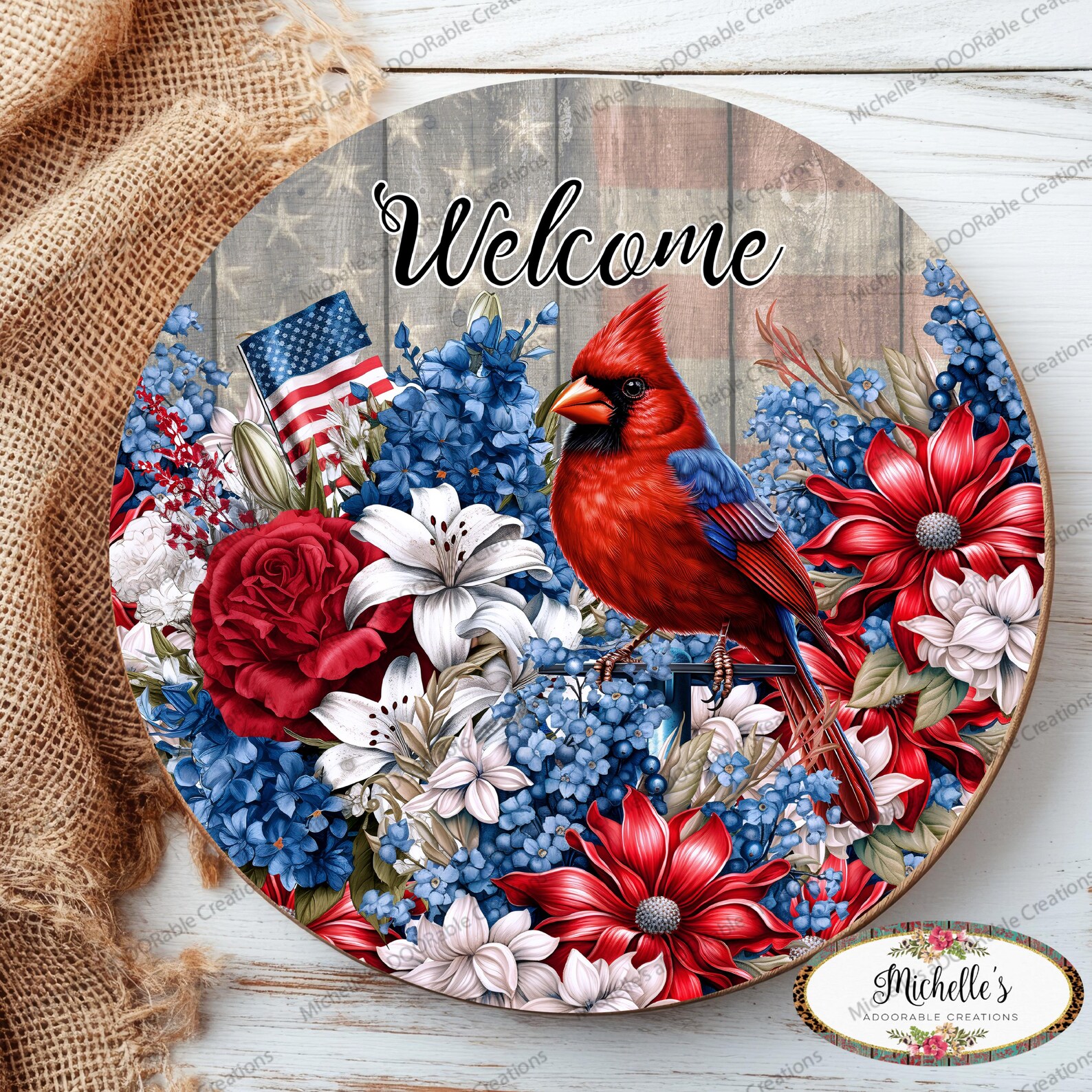 Patriotic Welcome Floral Cardinal Sign - Etsy
