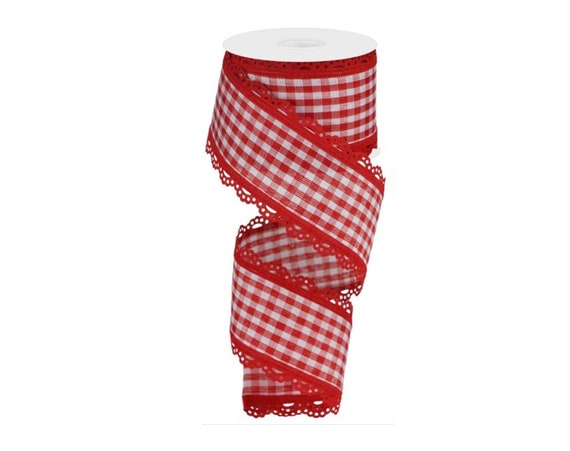 2.5in Scalloped Edge Gingham Ribbon: Red 10 Yard 