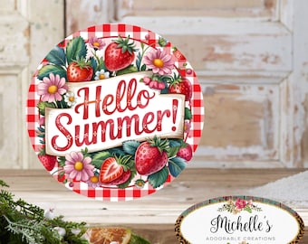 Hello Summer Strawberry Metal Sign