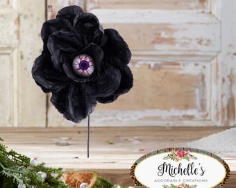 19in Paper Rose Eyeball Stem: Black