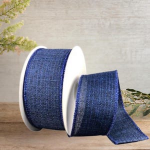 1.5in Glitter Linen Ribbon: Navy Blue (10 Yards)