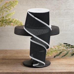 2.5in Cross Royal Stitch Ribbon: Black & White (10 Yards)