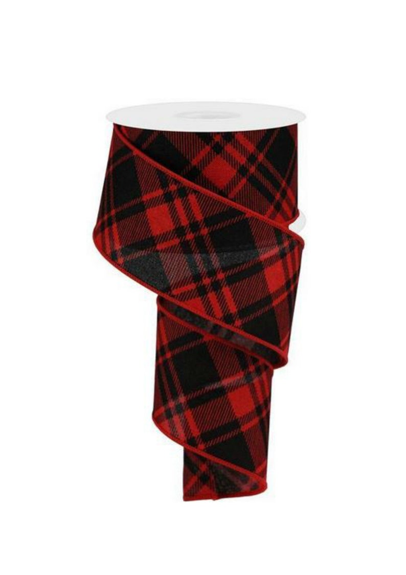 10 Yards 2.5 Diagonal Stripe and Check Ribbon Red