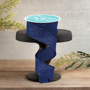 1.5in Irregular Spotted Glitter Ribbon: Navy Blue (10 Yards)