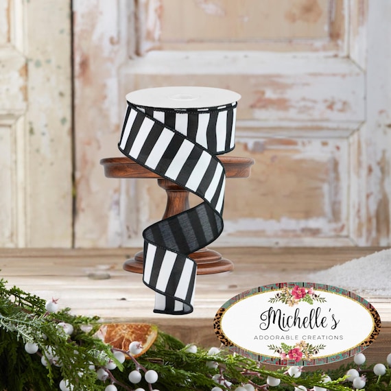 1.5in Medium Horizontal Stripe Ribbon: Black & White (10 Yards) - Etsy