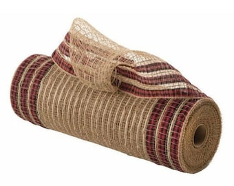 10in Patterned Edge Mesh: Natural Jute & Red Buffalo Plaid (10 Yards)