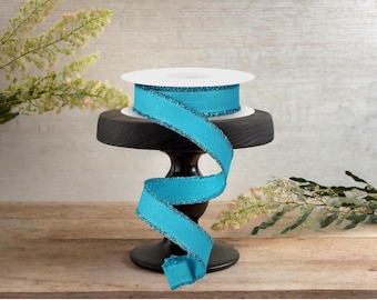 7/8in Fuzzy Edge Ribbon: Turquoise (10 Yards)