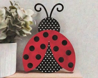 12in Metal Embossed Ladybug Hanger: Polka Dot/Solid