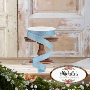 7/8in Fine Glitter On Royal Ribbon: Pale Blue (10 Yards)