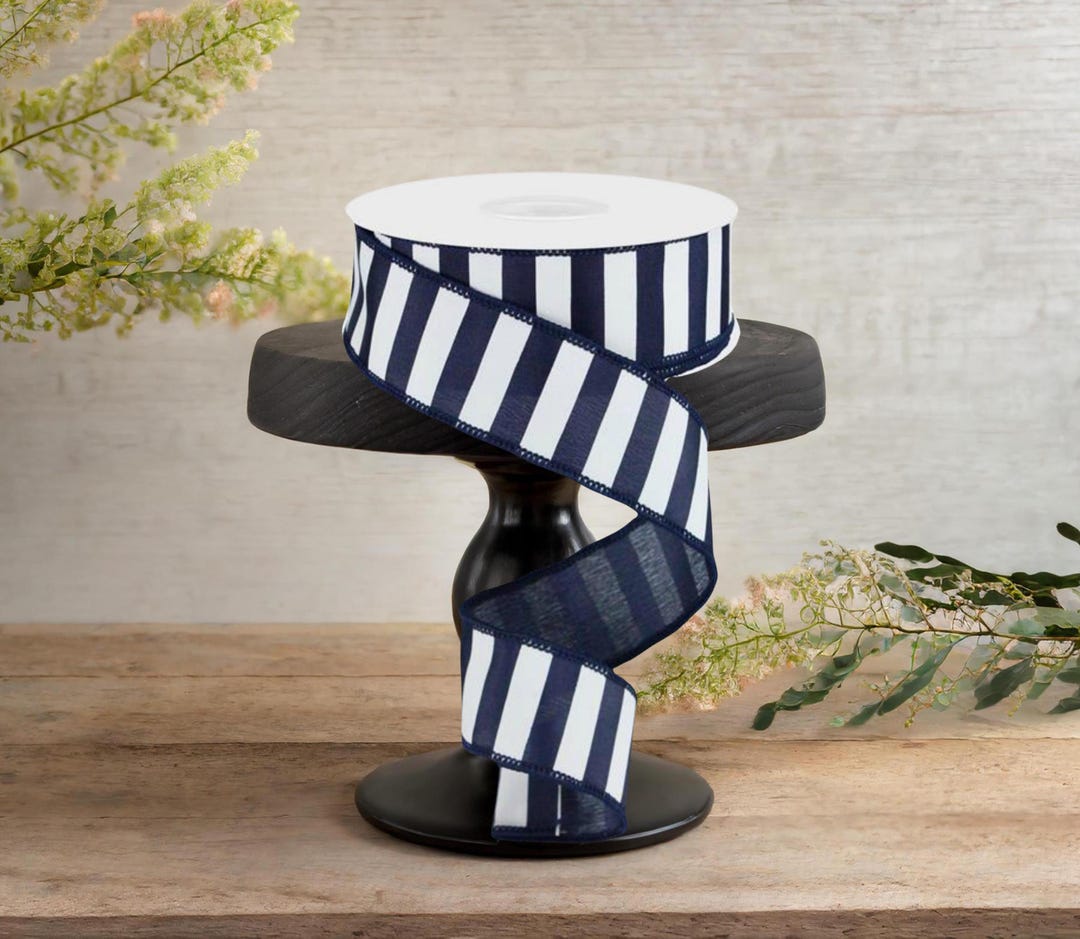 1.5in Medium Horizontal Stripe Ribbon: Navy Blue & White (10 Yards) - Etsy