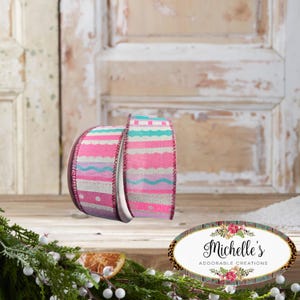 1.5in Whimsy Stripe Ribbon: Pink, Aqua, Lavender
