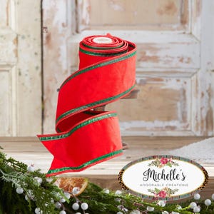4in Red & Green Piping Velvet Metallic Dupion Ribbon (5 Yards)