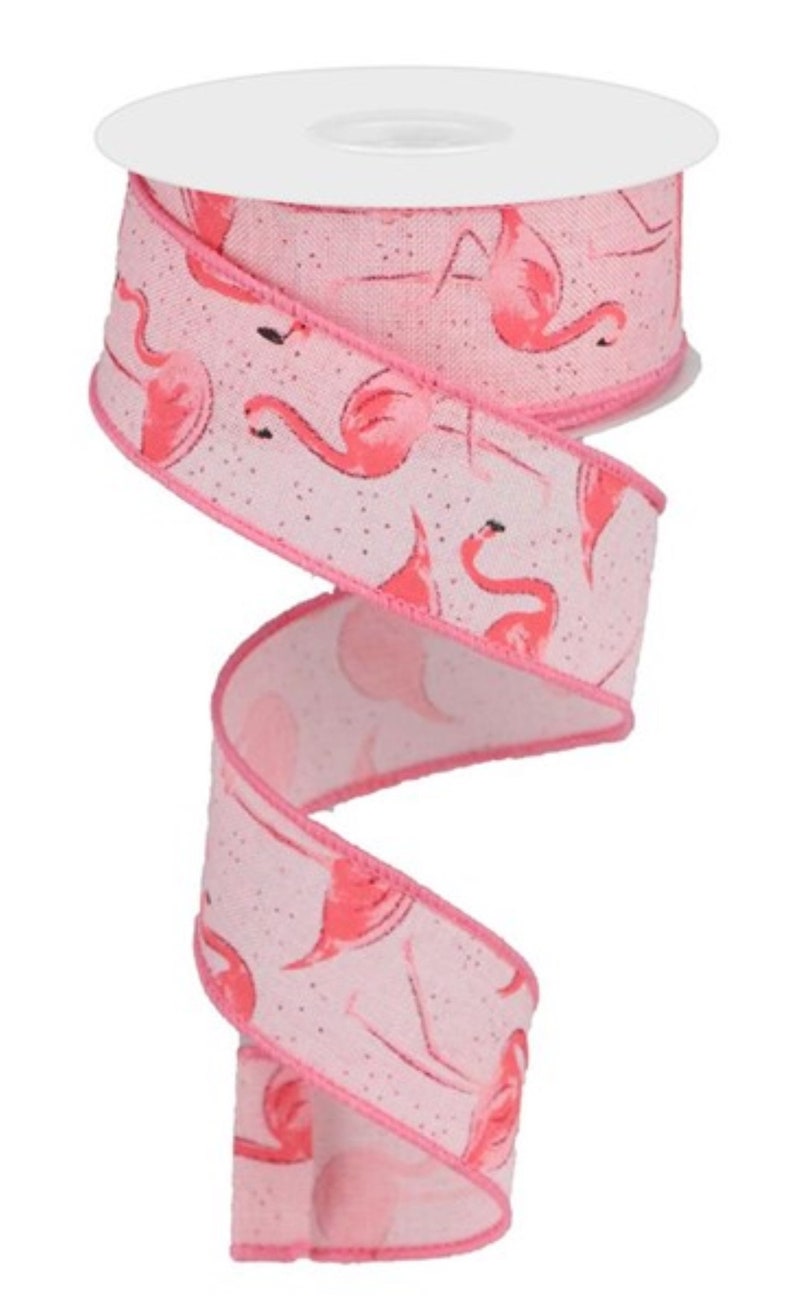 Pink 1.5 Glitter Flamingo Ribbon 10 Yards
