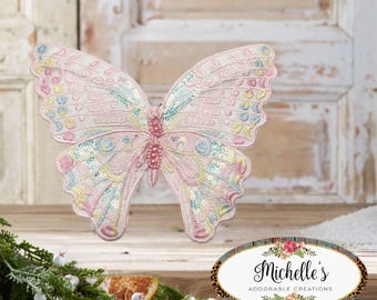 6" Embroidery Pastel Butterfly Clip: Pink