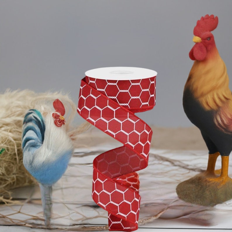 1.5in Chicken Wire Ribbon: Red Cranberry & White 10 Yards image 7