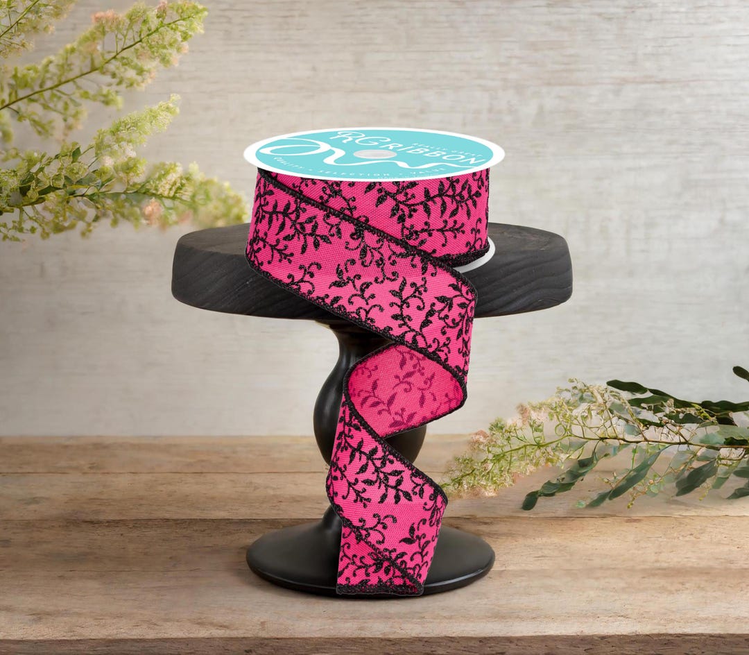 1.5in Glitter Mini Leaf Vines Ribbon: Pink/black (10 Yards) - Etsy