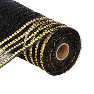 10in Metallic Foil Border Mesh: Black/Gold (10 Yards)