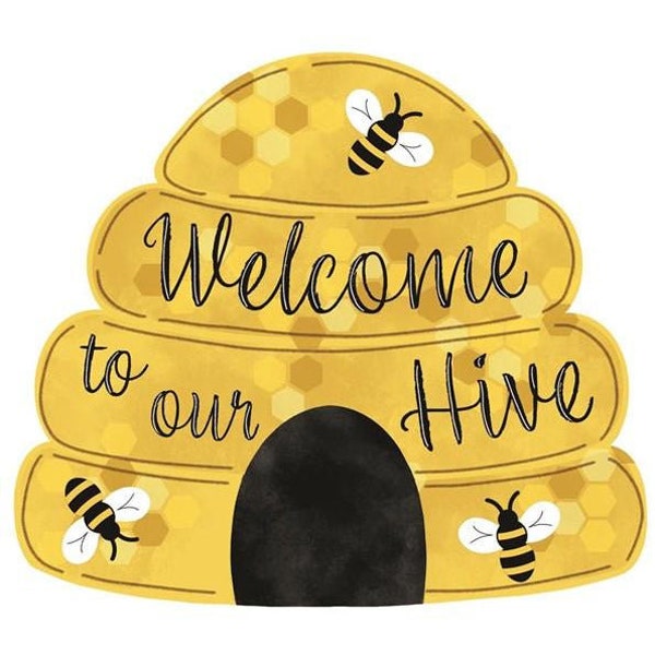 12in Metal Embossed Sign: Welcome To Our Hive