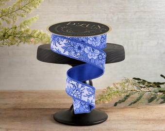 1.5in Chinoiserie Fused Ribbon: Blue (10 Yards)