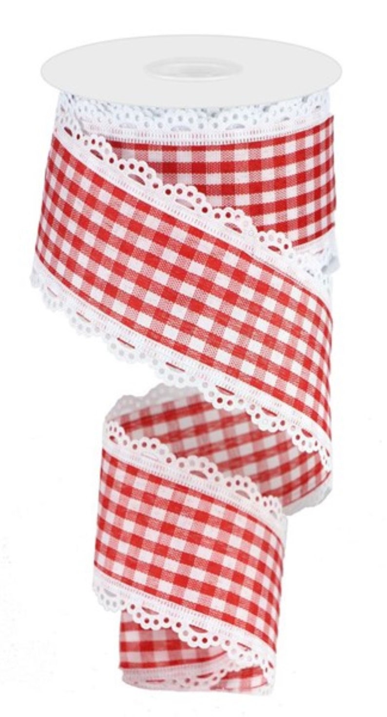 2.5 Scalloped Edge Gingham Ribbon 10 Yard Red /& White