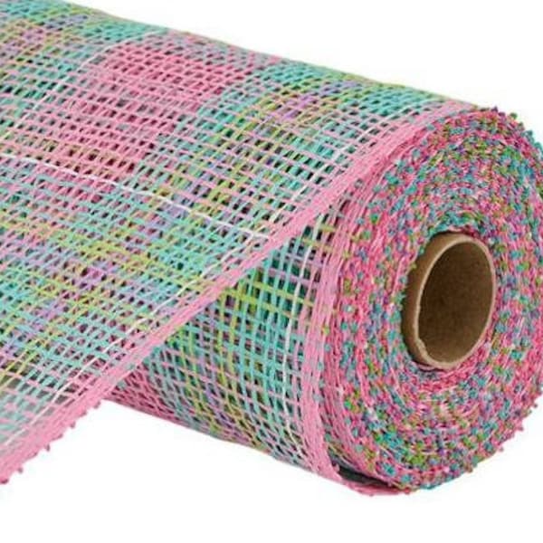 10in Plaid Poly Burlap Mesh: Pink/Turquoise/Lavender