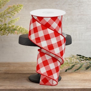 2.5in Check and Diagonal Stripe Royal Ribbon: Red (10 Yards)