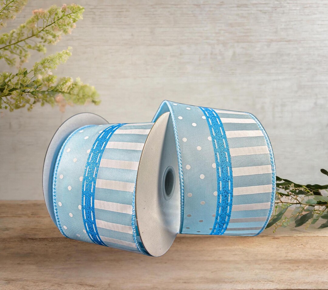 Whimsy Ribbon Blue 2.5in Dots and Stripes Whimsy Ribbon: Blue & White (10 Yards) - Etsy